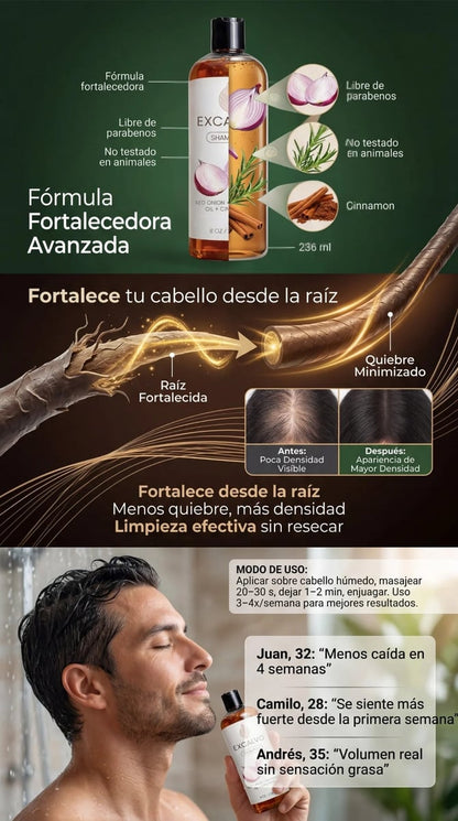 EXCALVO® Shampoo Anticaída | Cabello Más Fuerte, con Mayor Volumen y Apariencia Saludable