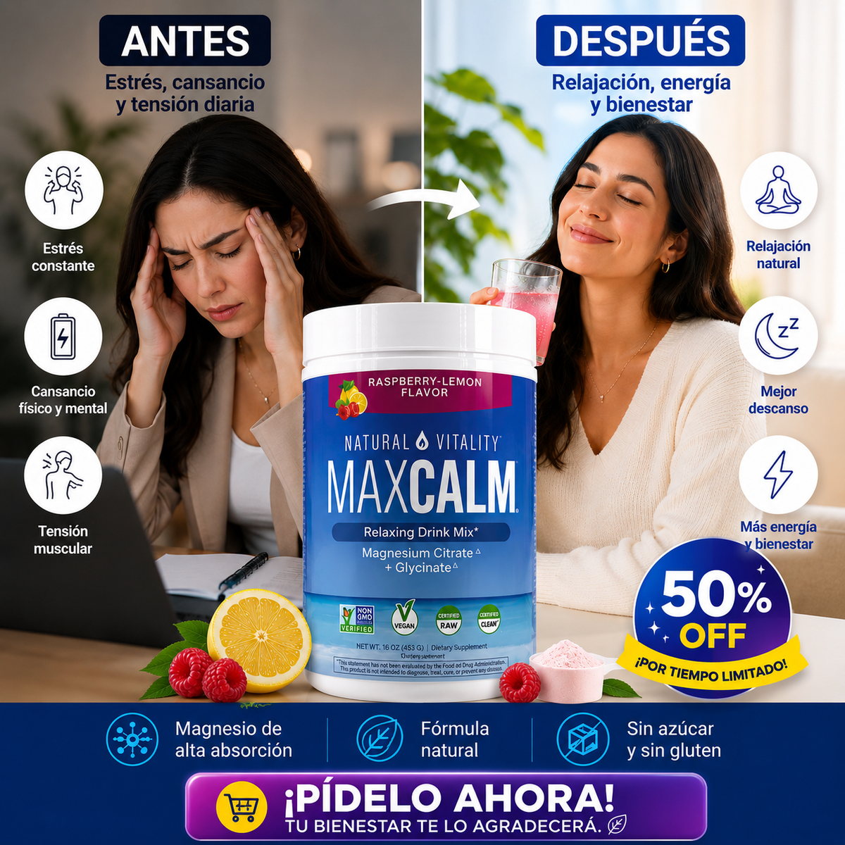 MAX CALM® | Magnesio Premium de Alta Absorción para Relajación y Bienestar Diario