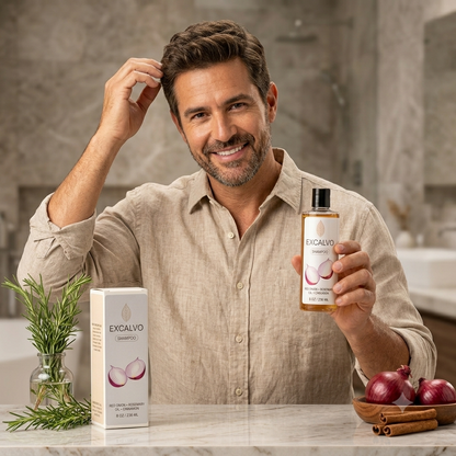 EXCALVO® Shampoo Anticaída | Cabello Más Fuerte, con Mayor Volumen y Apariencia Saludable
