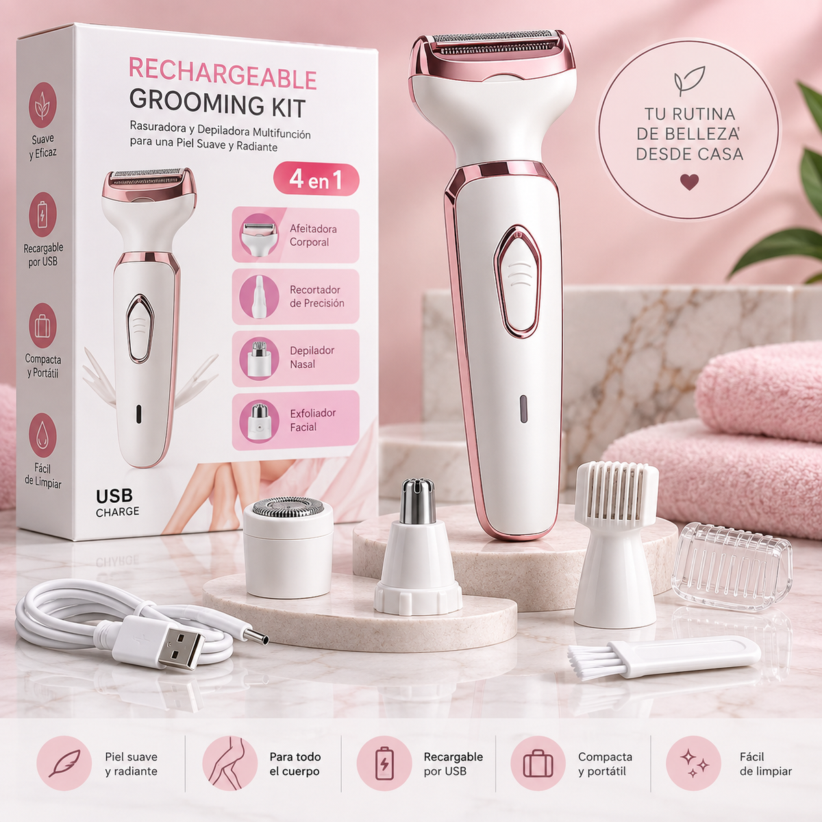 Lady Shaver Depiladora Femenina 4 en 1™ – Piel Suave en Minutos, Desde Casa ✨
