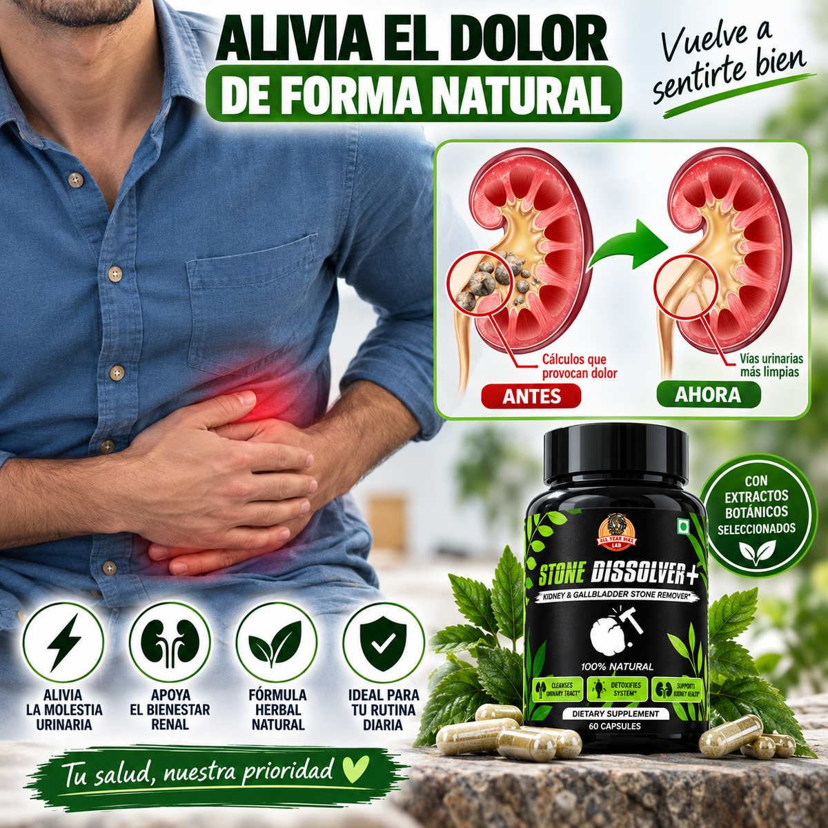 🌿 STONE DISSOLVER+ | Apoyo Natural para el Bienestar Renal y Urinario 💧