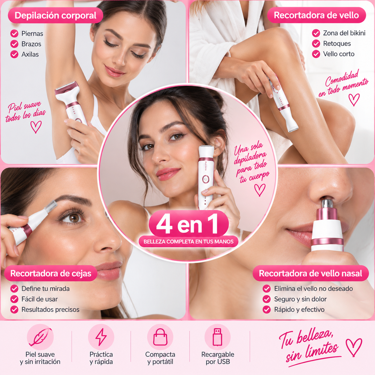 Lady Shaver Depiladora Femenina 4 en 1™ – Piel Suave en Minutos, Desde Casa ✨