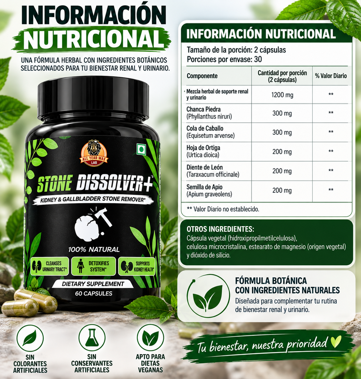 🌿 STONE DISSOLVER+ | Apoyo Natural para el Bienestar Renal y Urinario 💧