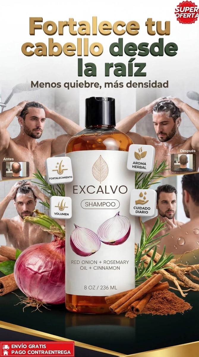 EXCALVO® Shampoo Anticaída | Cabello Más Fuerte, con Mayor Volumen y Apariencia Saludable