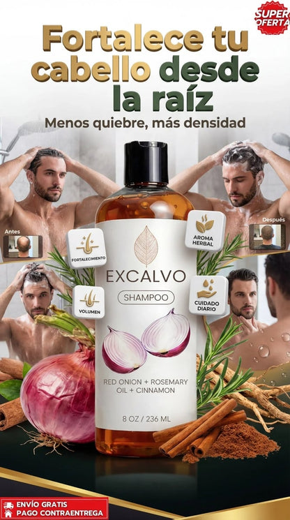 EXCALVO® Shampoo Anticaída | Cabello Más Fuerte, con Mayor Volumen y Apariencia Saludable