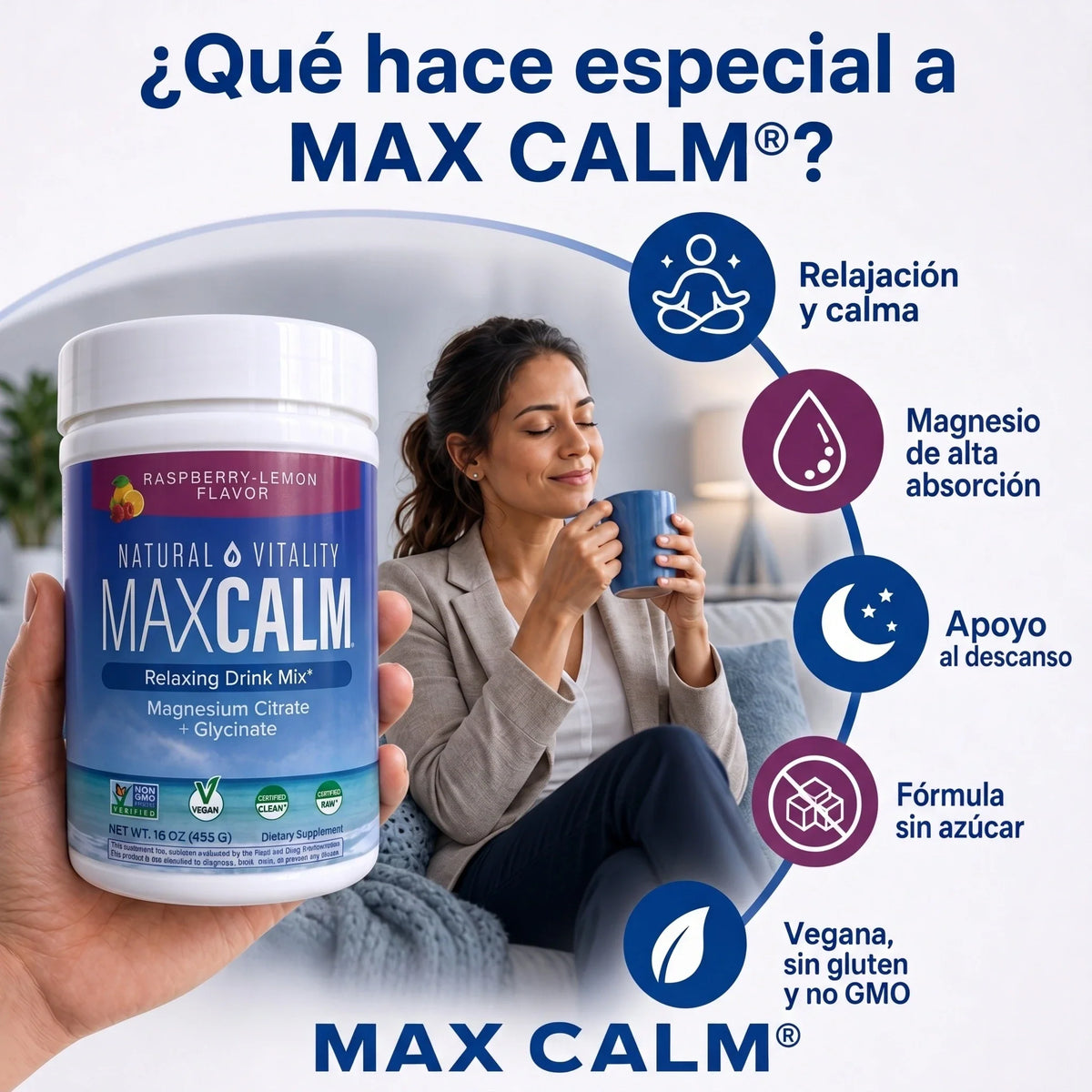 MAX CALM® | Magnesio Premium de Alta Absorción para Relajación y Bienestar Diario